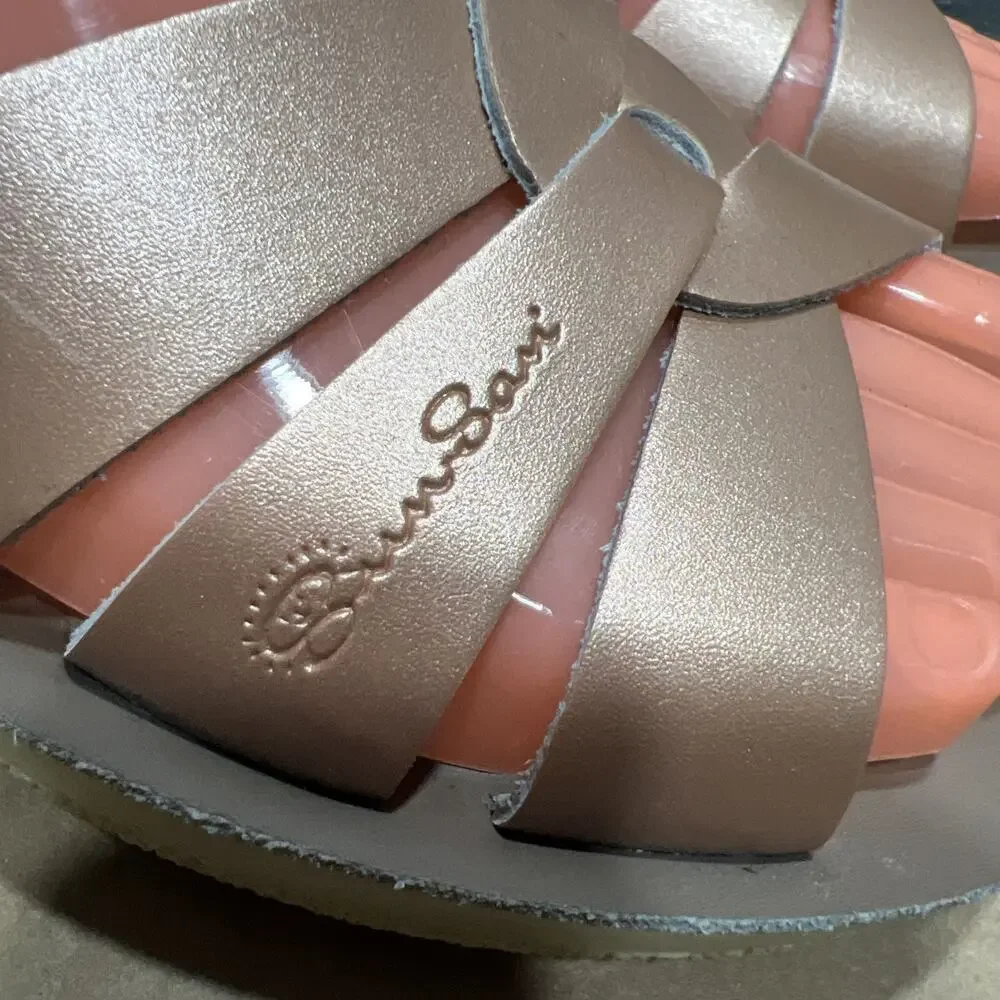 Sun San Swimmer Saltwater Youth Girls Sandals Size 5 Bronze Leather Strap